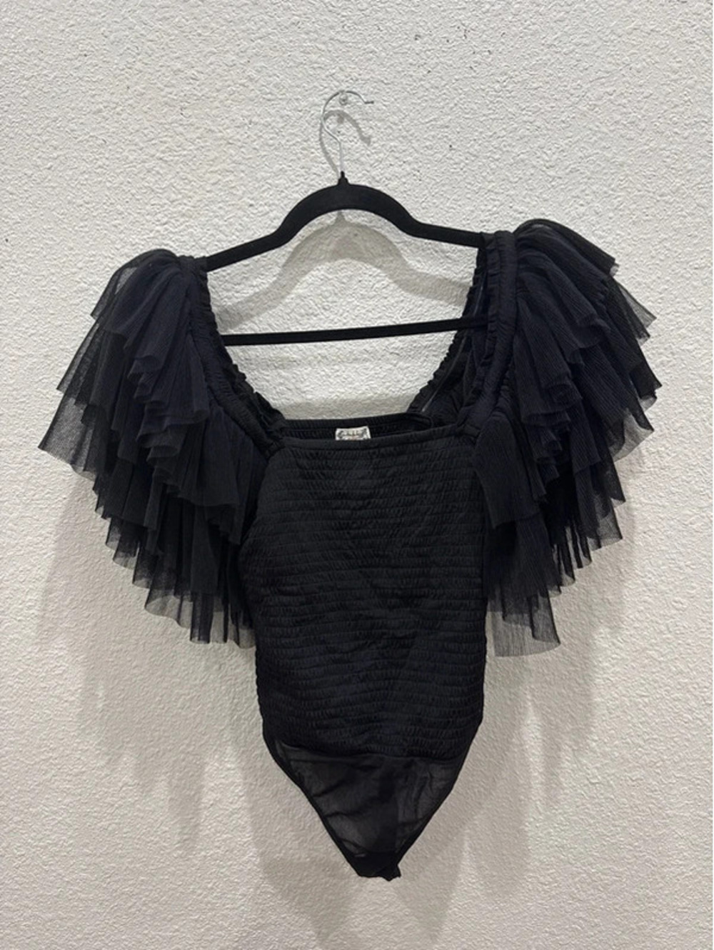 Free People Kill The Lights Black Tulle Bodysuit XS